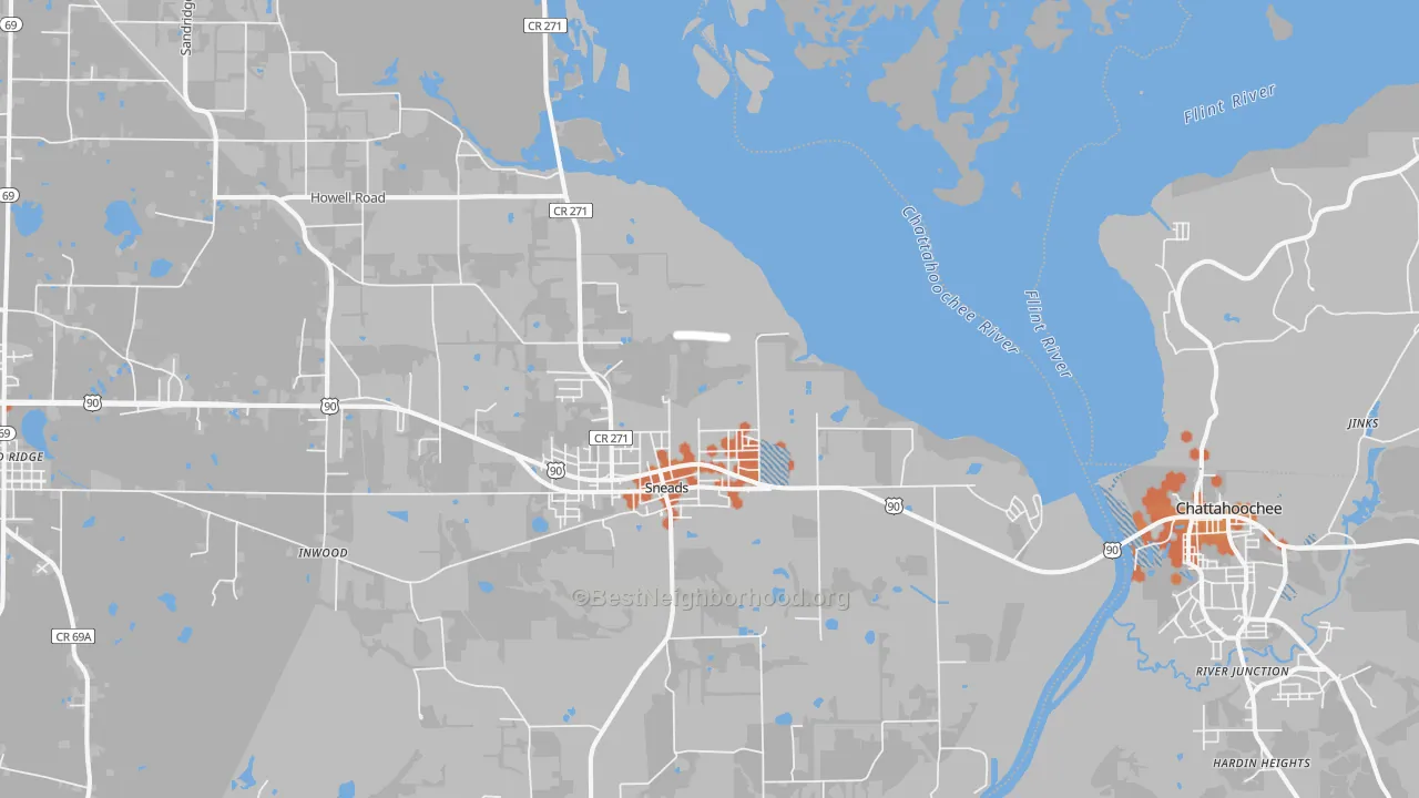 Bike Grade map of Sneads, FL
