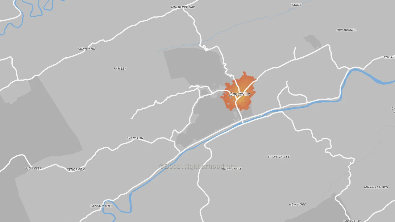 Bike Grade map of Sneedville, TN