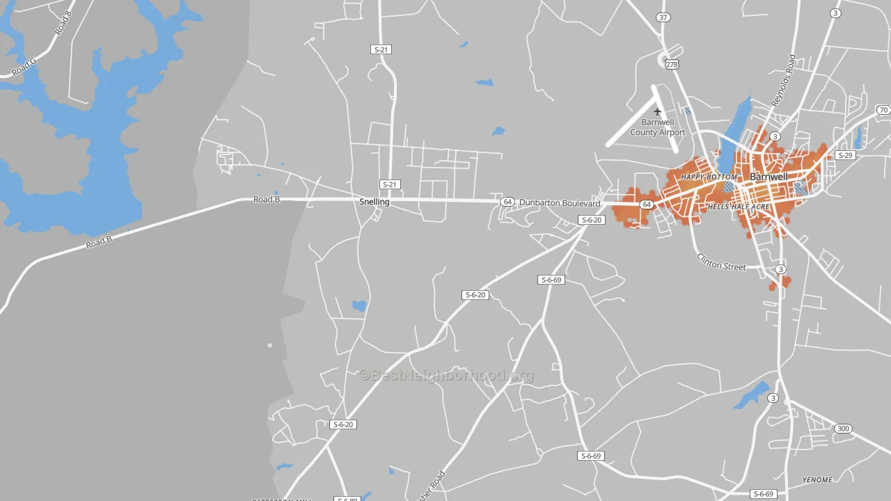 Bike Grade map of Snelling, SC