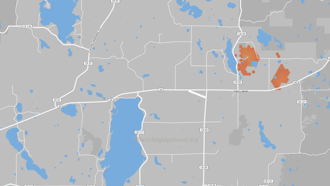 Bike Grade map of Snellman, MN