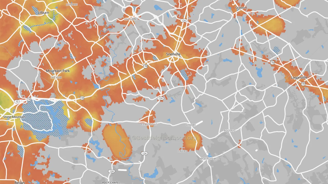 Bike Grade map of Snellville, GA