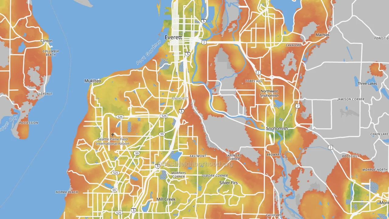 Bike Grade map of Snohomish County, WA