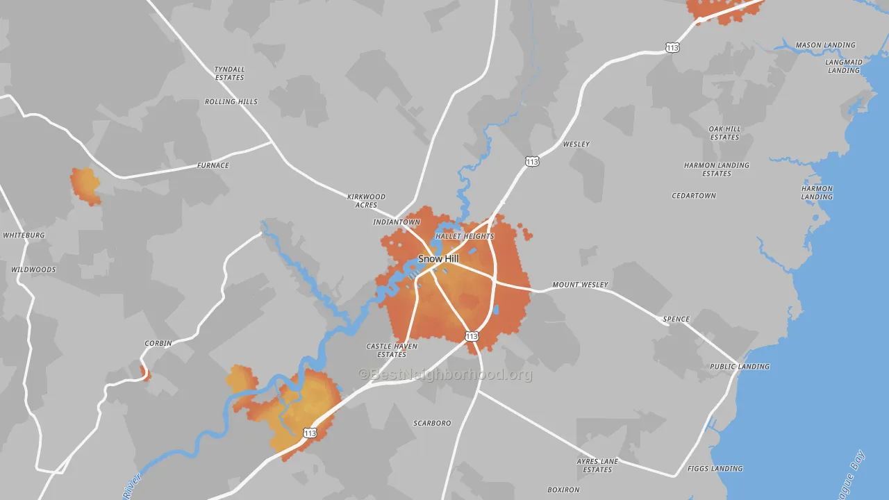 Bike Grade map of Snow Hill, MD