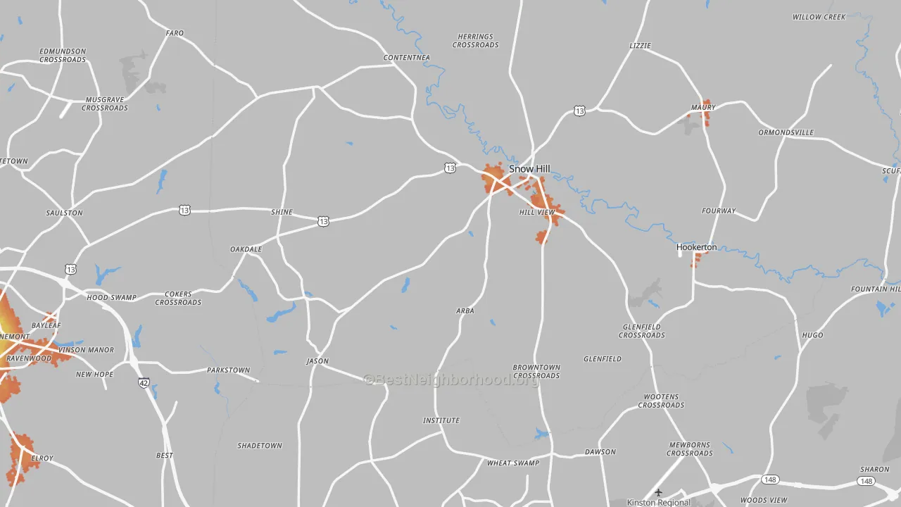 Bike Grade map of Snow Hill, NC