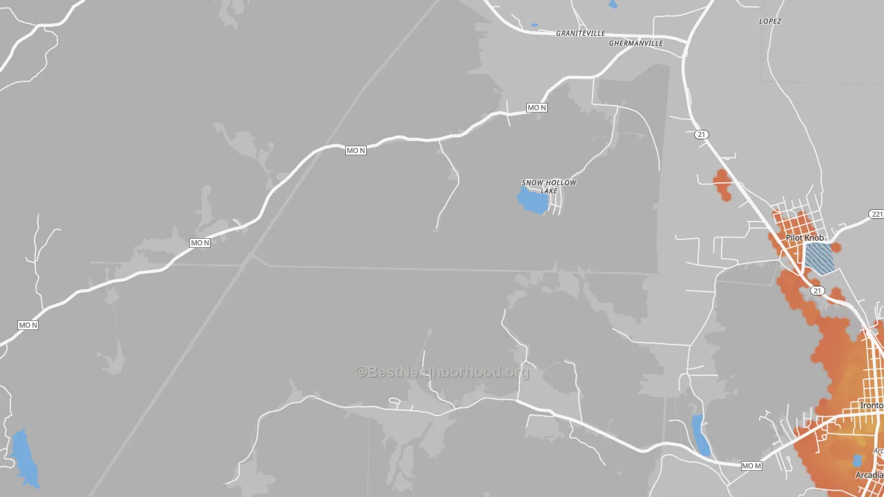 Bike Grade map of Snow Hollow Lake, MO