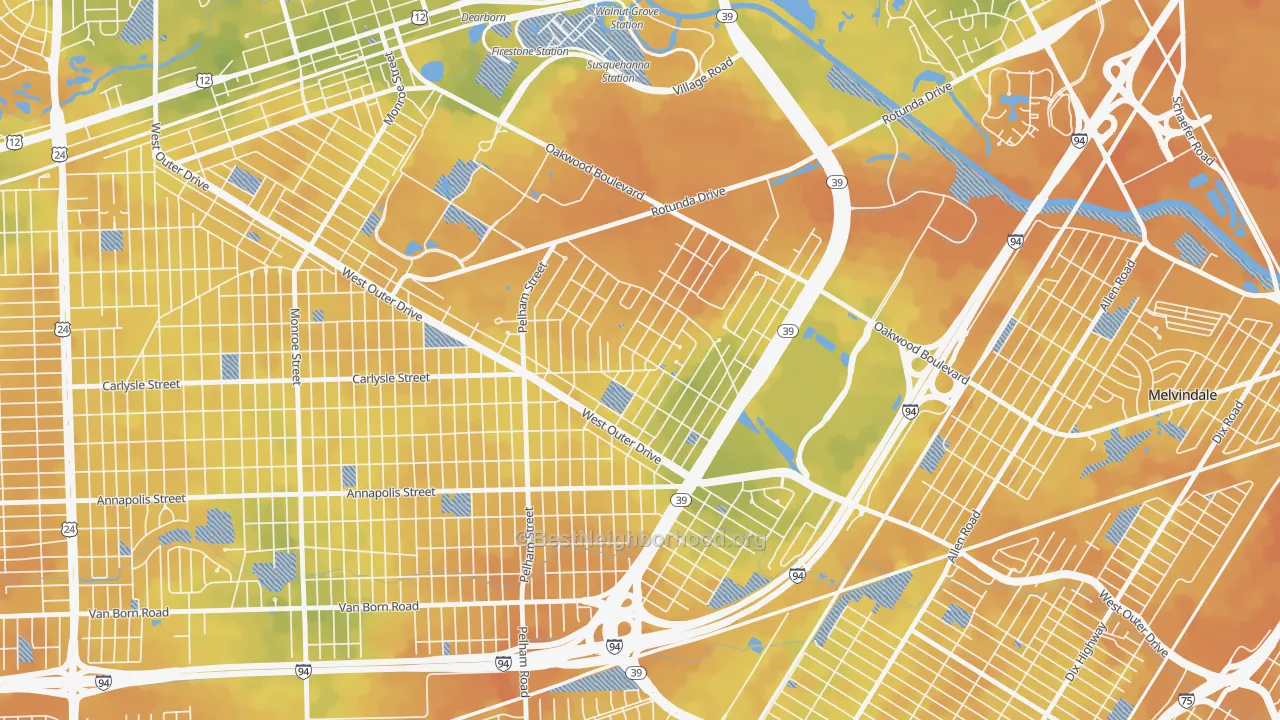 Bike Grade map of Snow Woods, Dearborn, MI