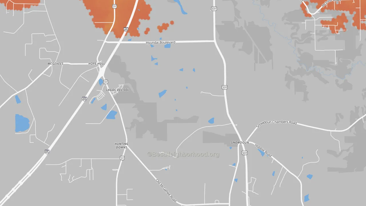 Bike Grade map of Snowdoun, AL