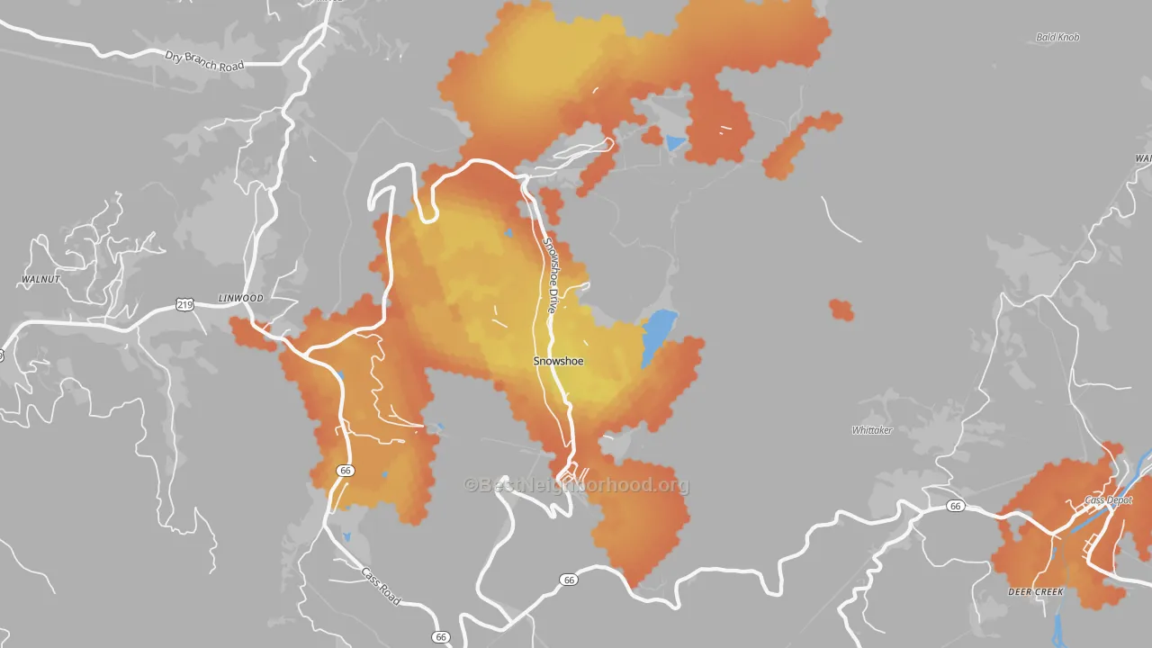 Bike Grade map of Snowshoe, WV