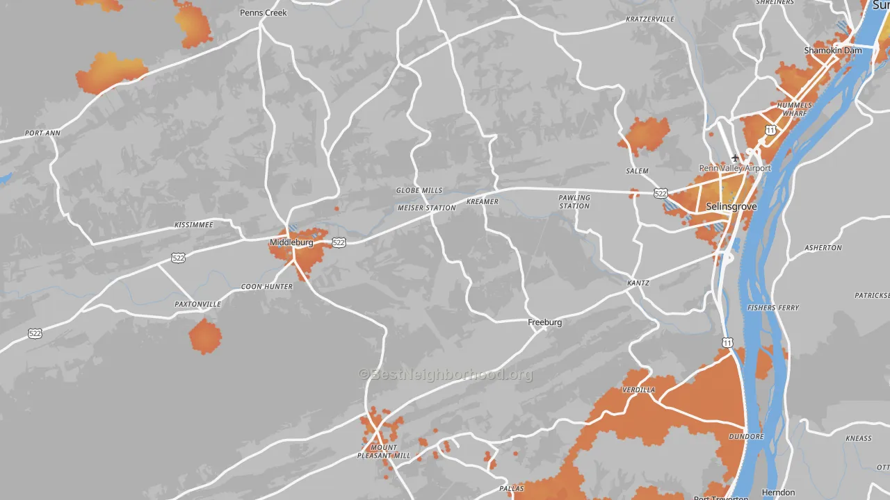 Bike Grade map of Snyder County, PA
