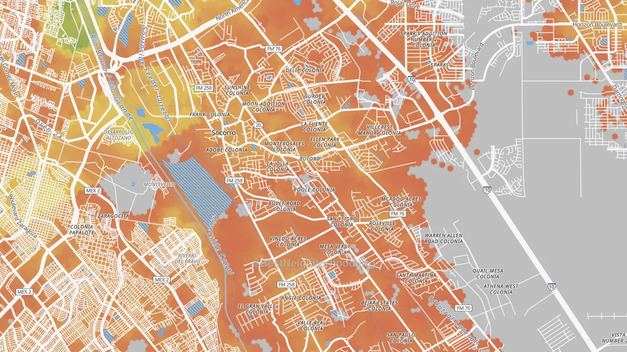 Bike Grade map of Socorro, TX