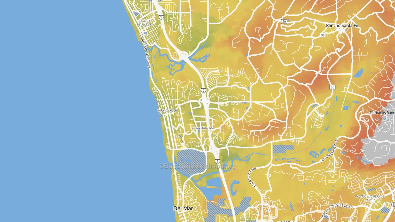 Bike Grade map of Solana Beach, CA