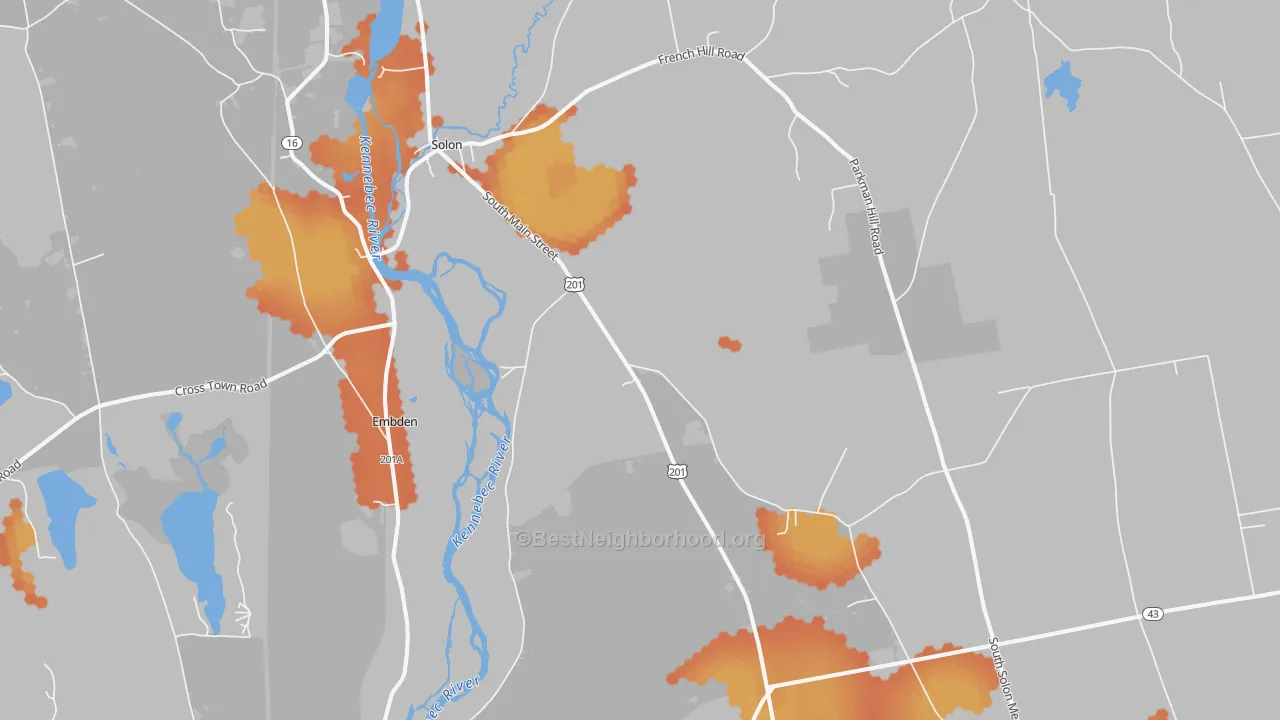 Bike Grade map of Solon, ME