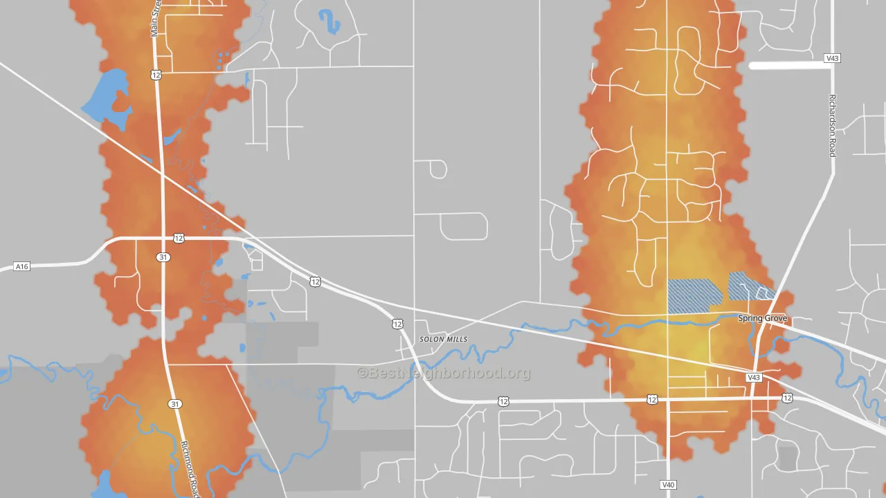 Bike Grade map of Solon Mills, IL