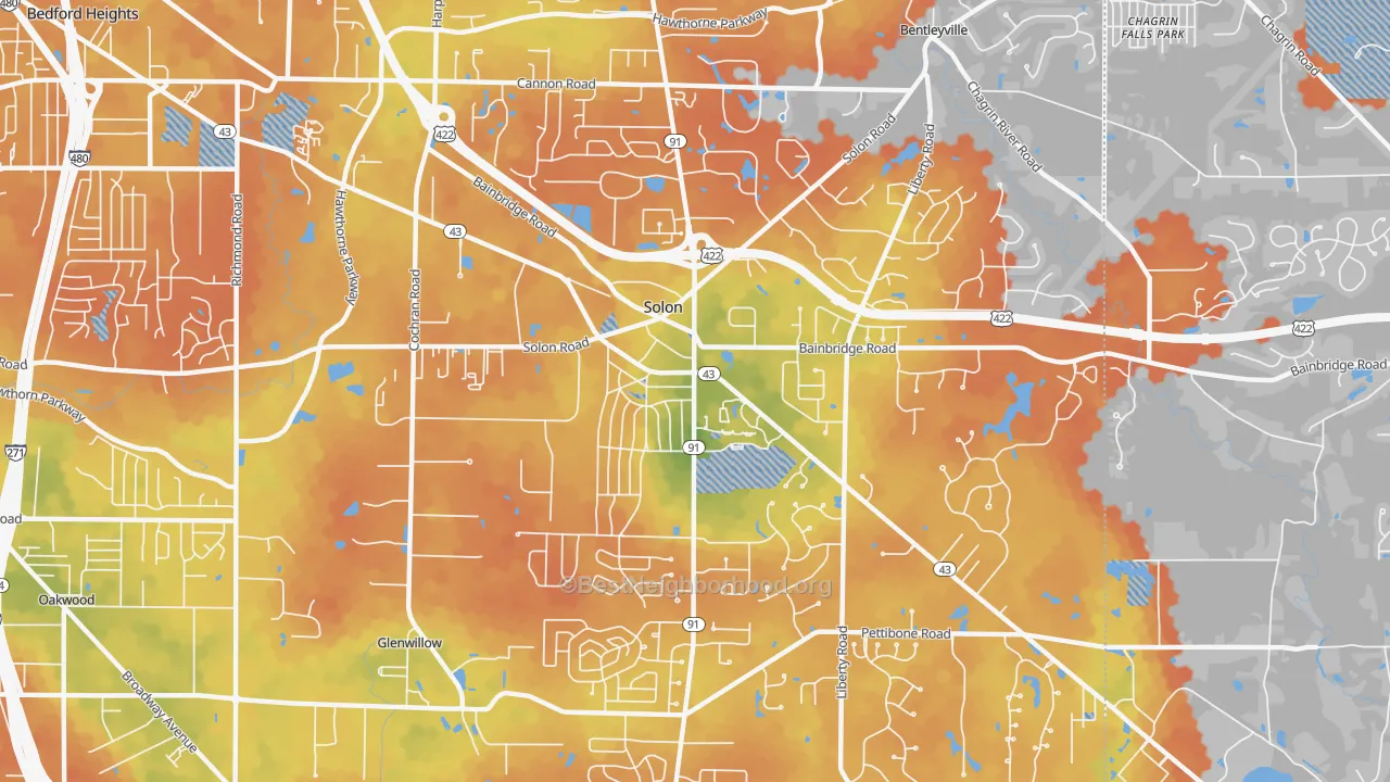 Bike Grade map of Solon, OH