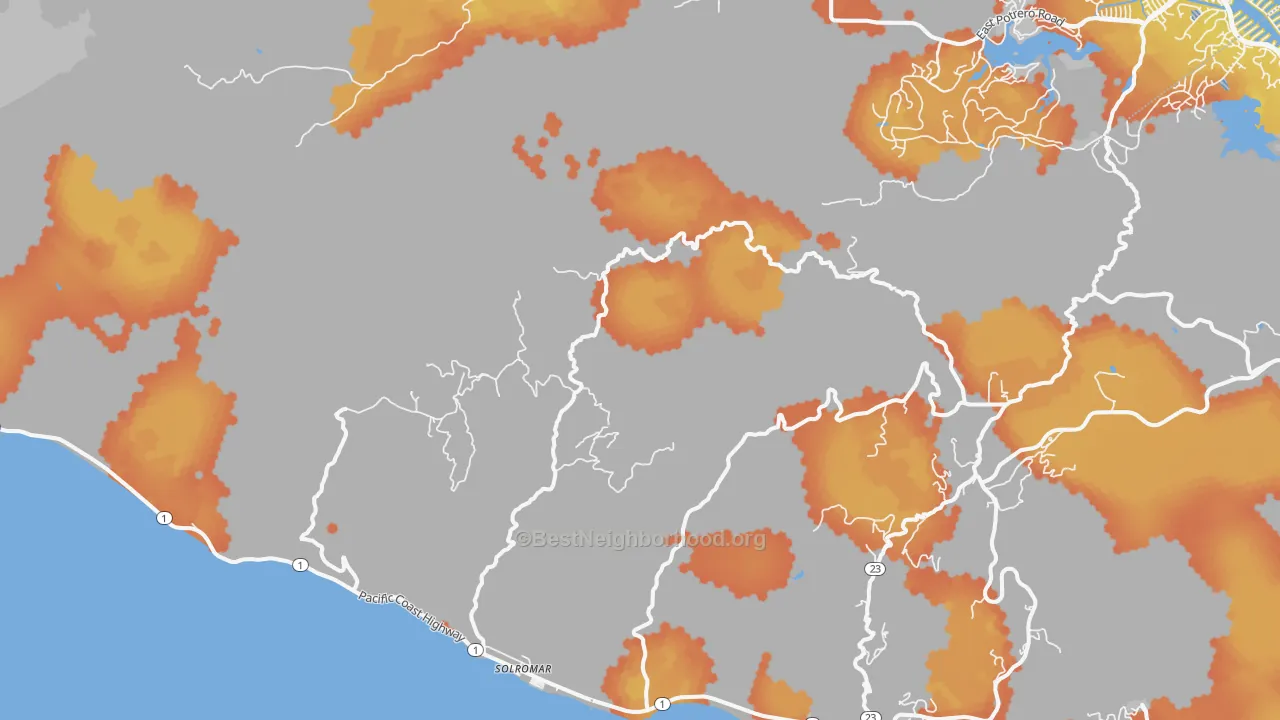Bike Grade map of Solromar, CA