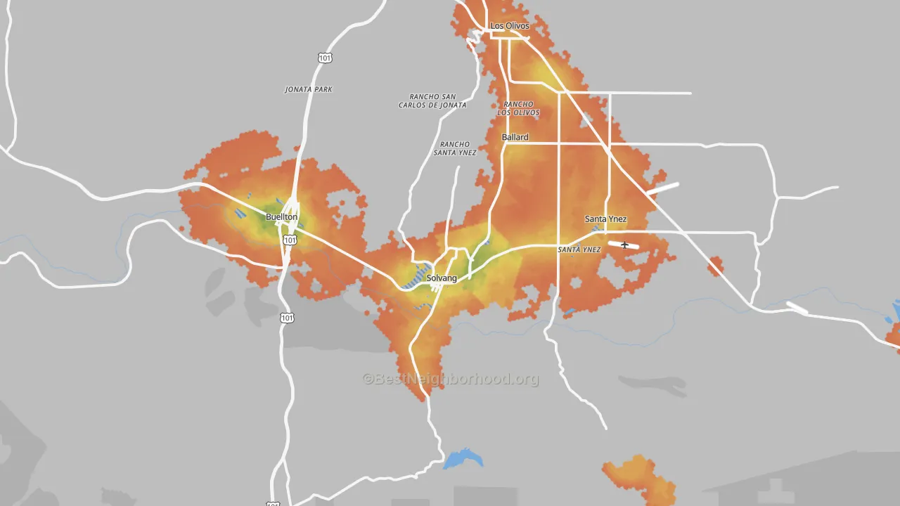 Bike Grade map of Solvang, CA
