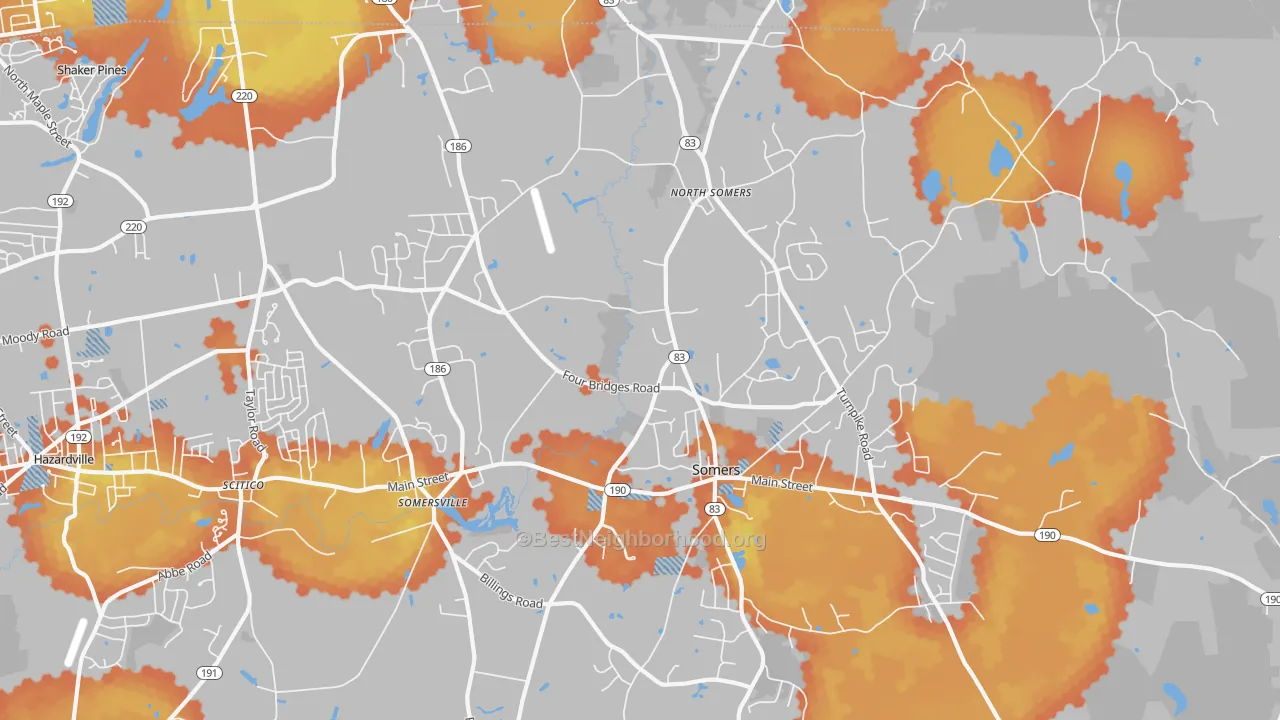 Bike Grade map of Somers, CT