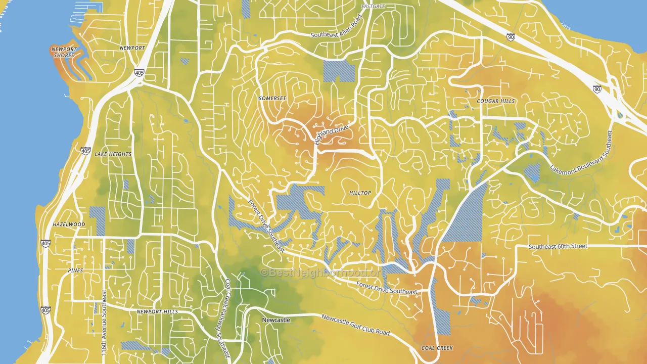 Bike Grade map of Somerset, Bellevue, WA