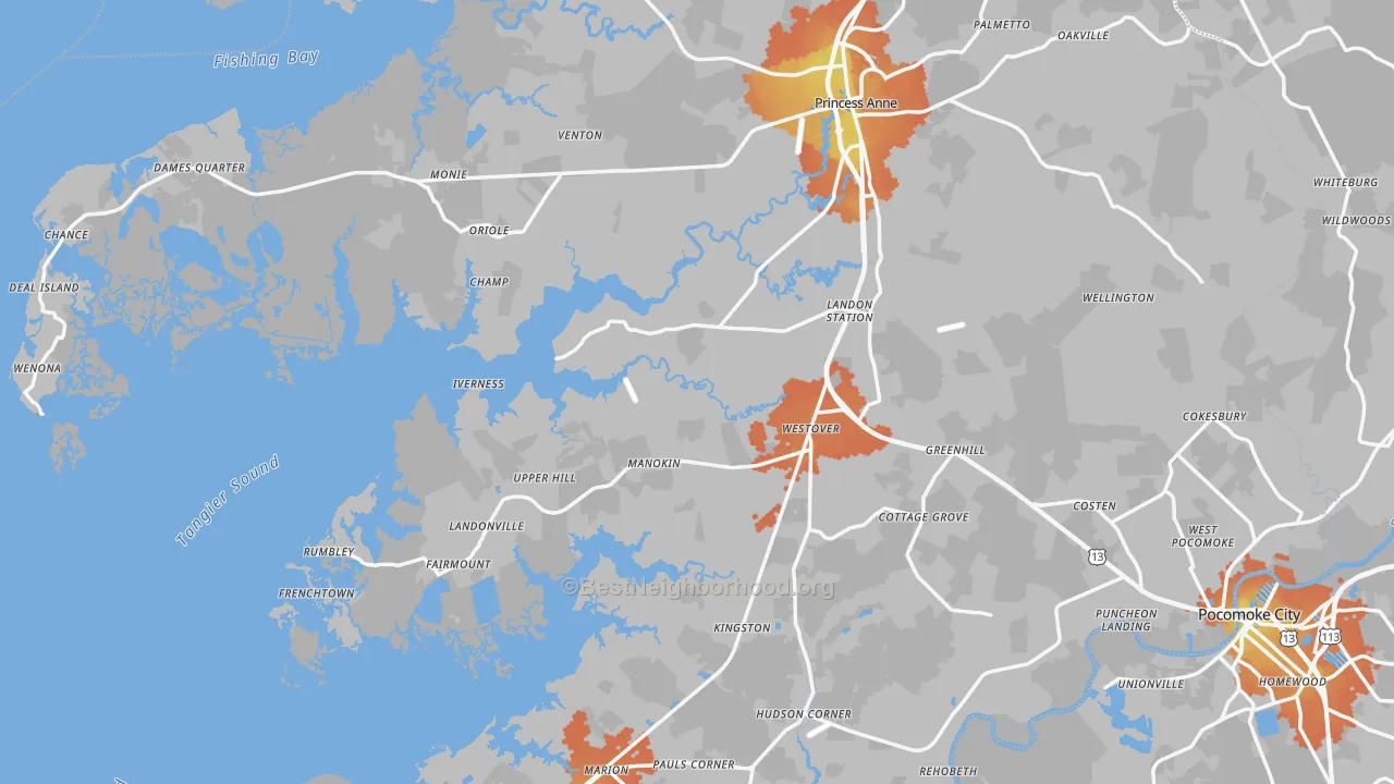 Bike Grade map of Somerset County, MD