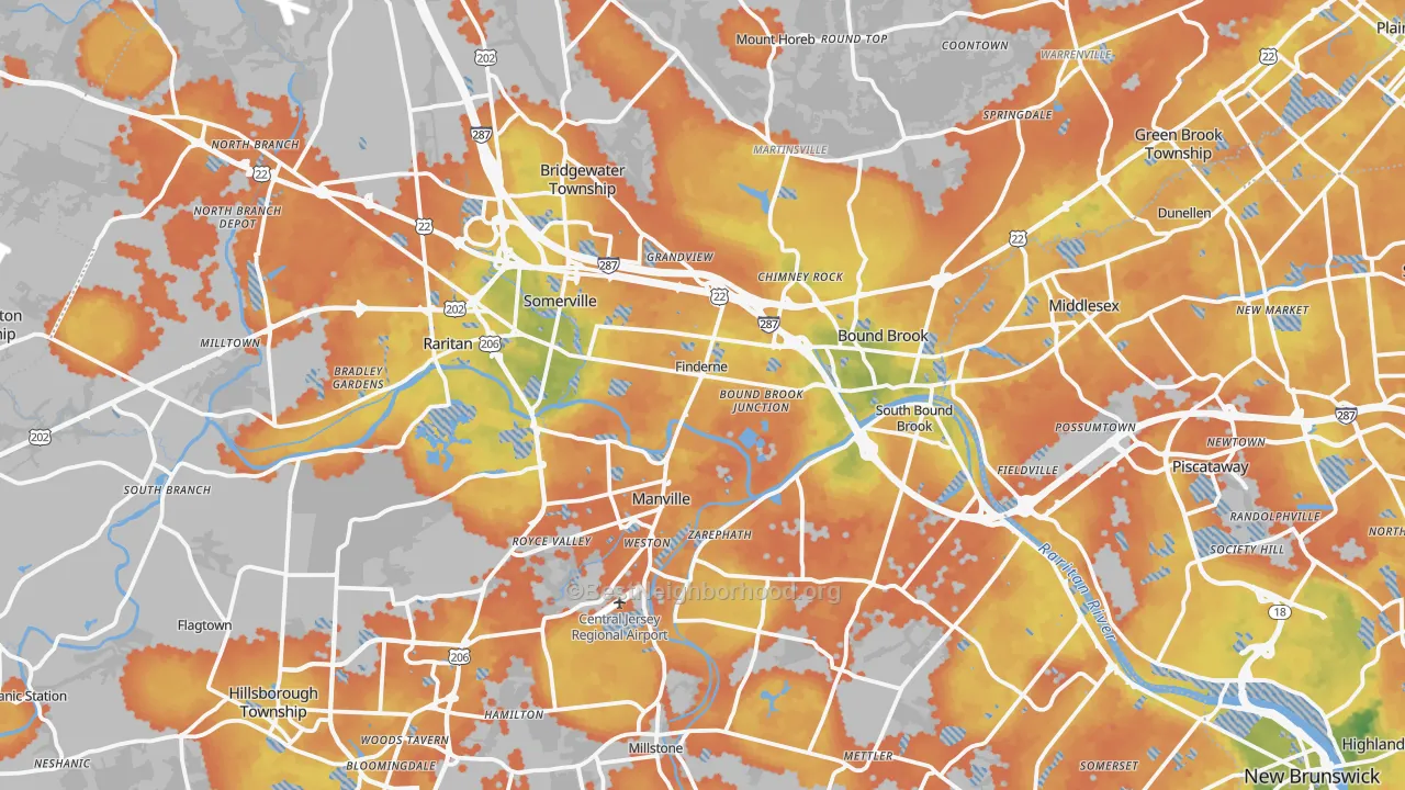 Bike Grade map of Somerset County, NJ