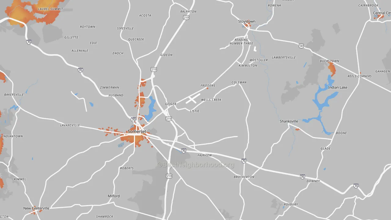 Bike Grade map of Somerset County, PA