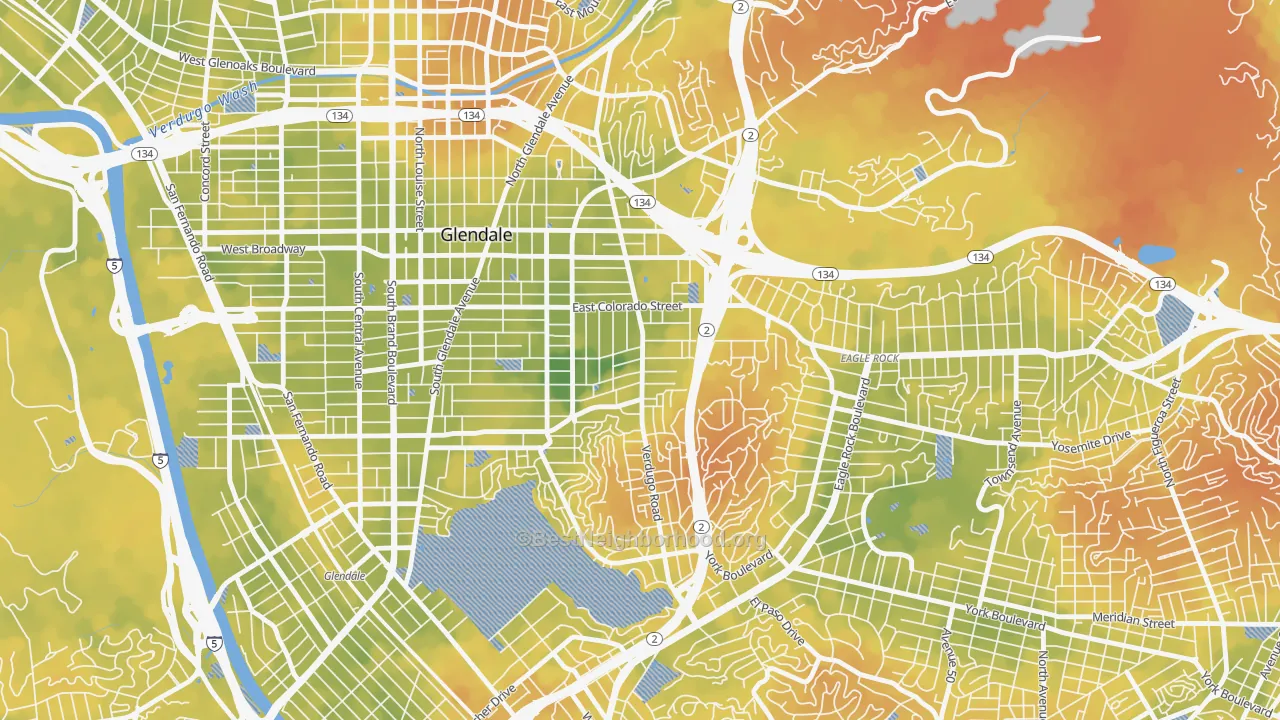 Bike Grade map of Somerset, Glendale, CA
