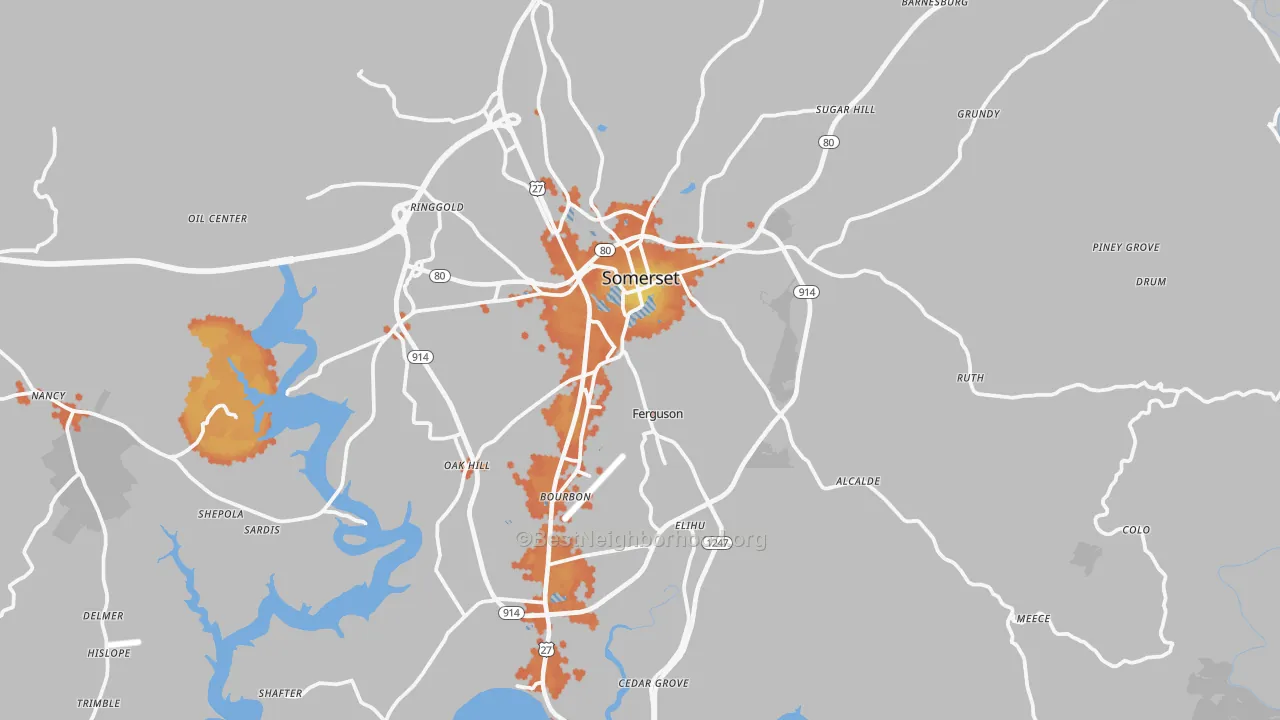 Bike Grade map of Somerset, KY