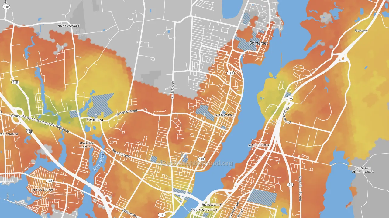 Bike Grade map of Somerset, MA
