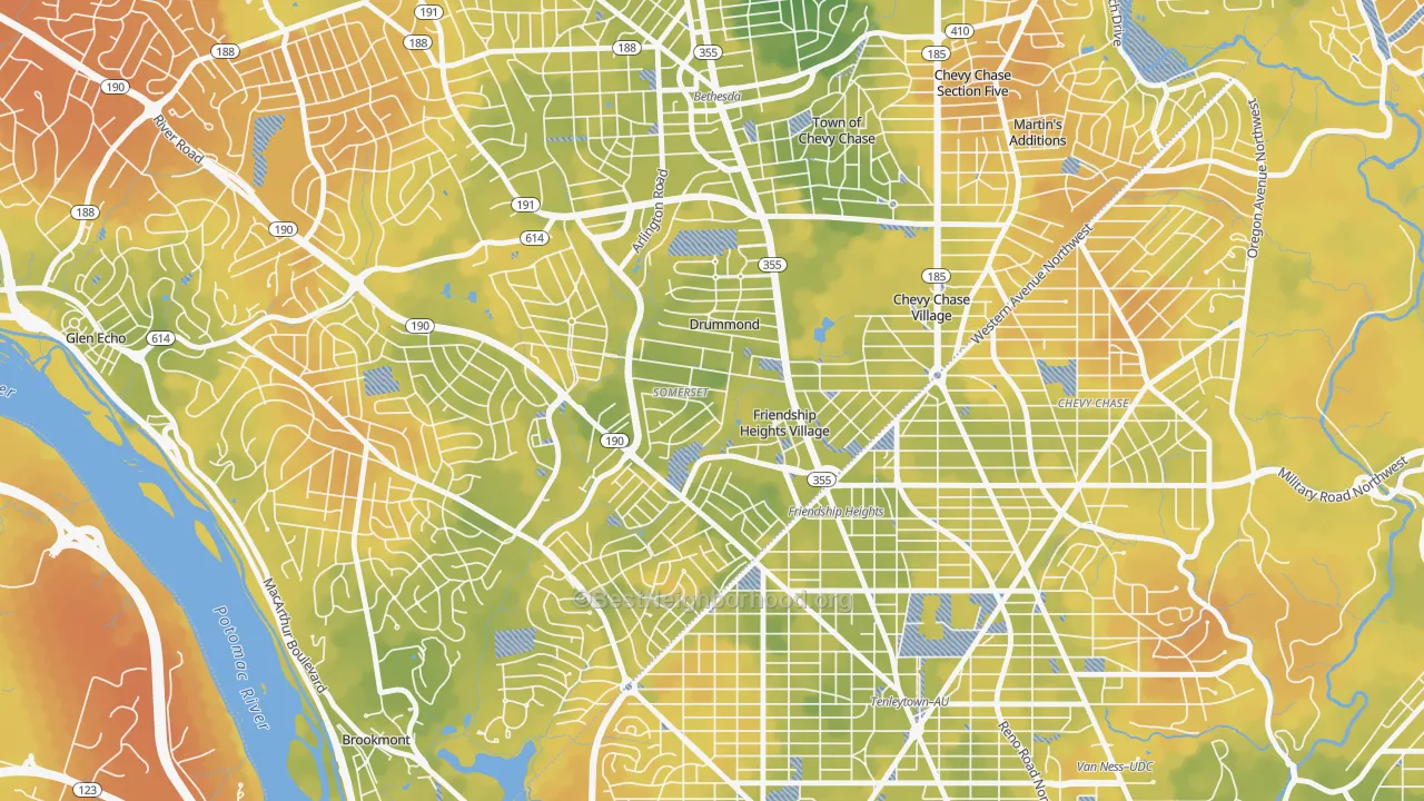 Bike Grade map of Somerset, MD