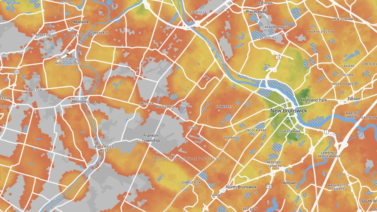 Bike Grade map of Somerset, NJ
