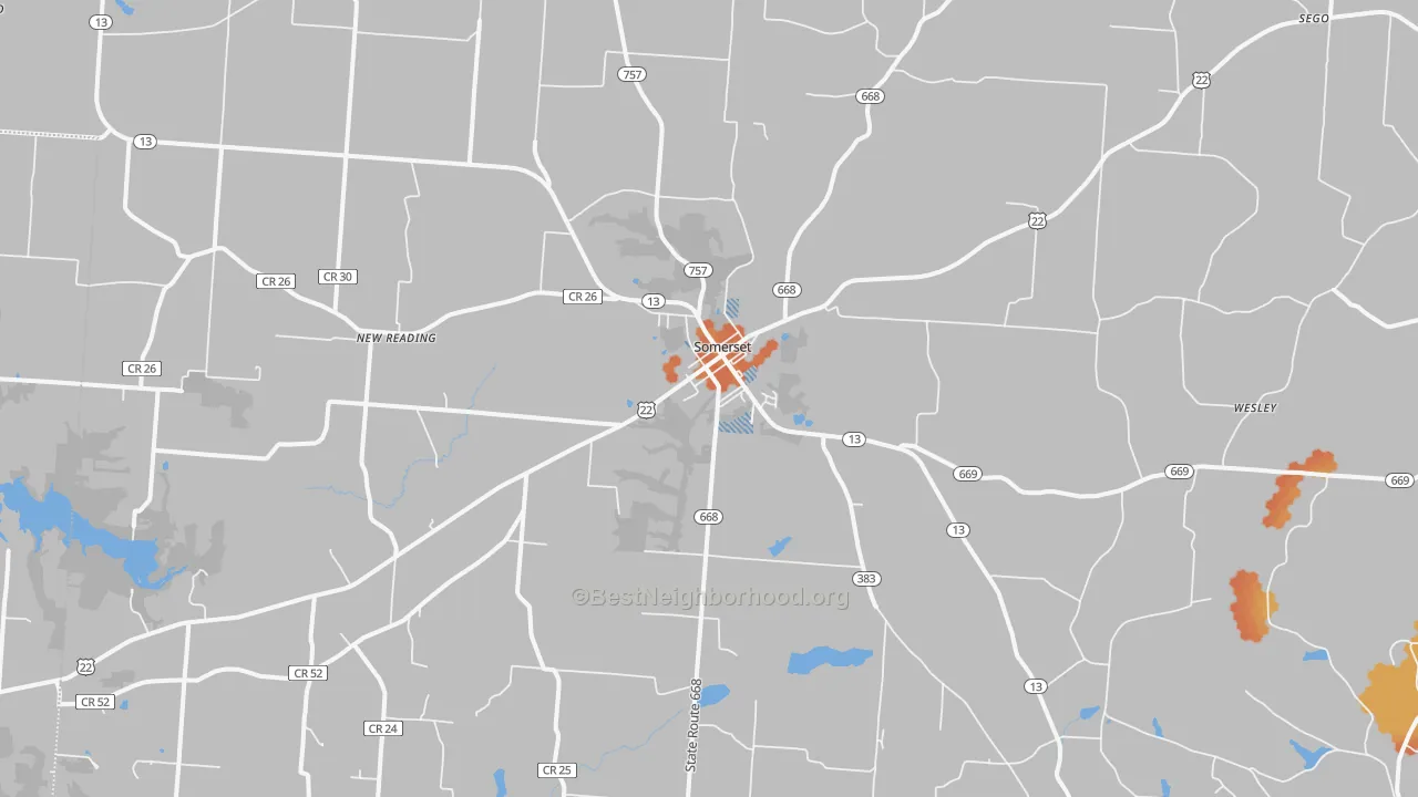 Bike Grade map of Somerset, OH