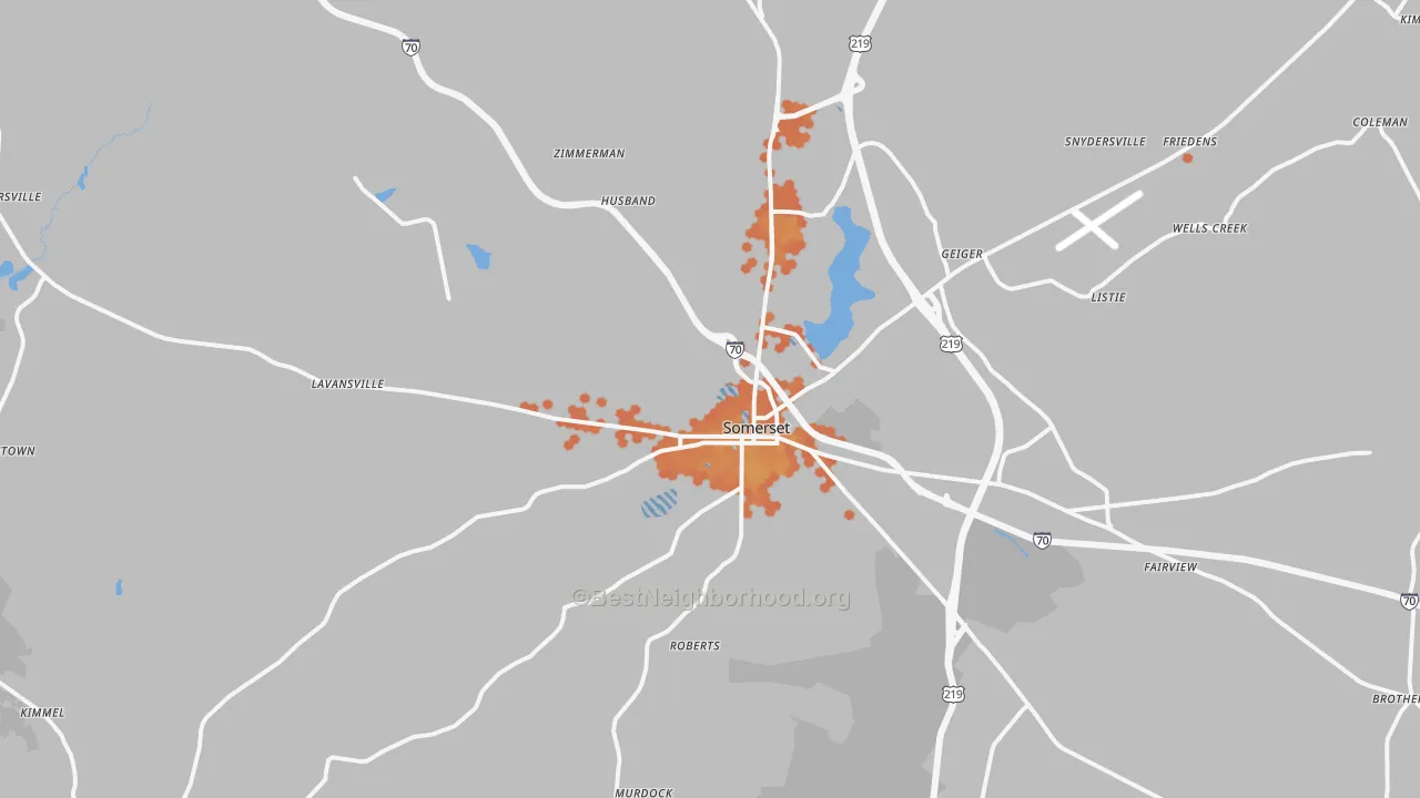 Bike Grade map of Somerset, PA