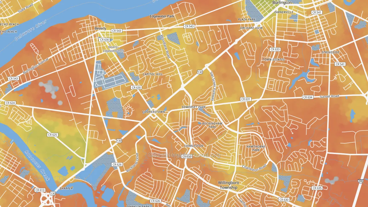 Bike Grade map of Somerset Park, Willingboro, NJ