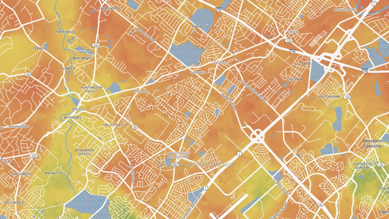 Bike Grade map of Somerton, Philadelphia, PA