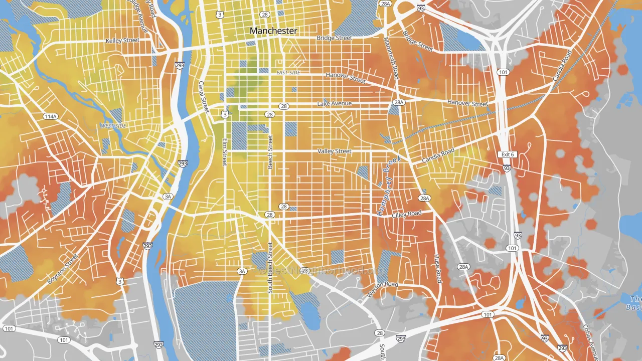 Bike Grade map of Somerville, Manchester, NH