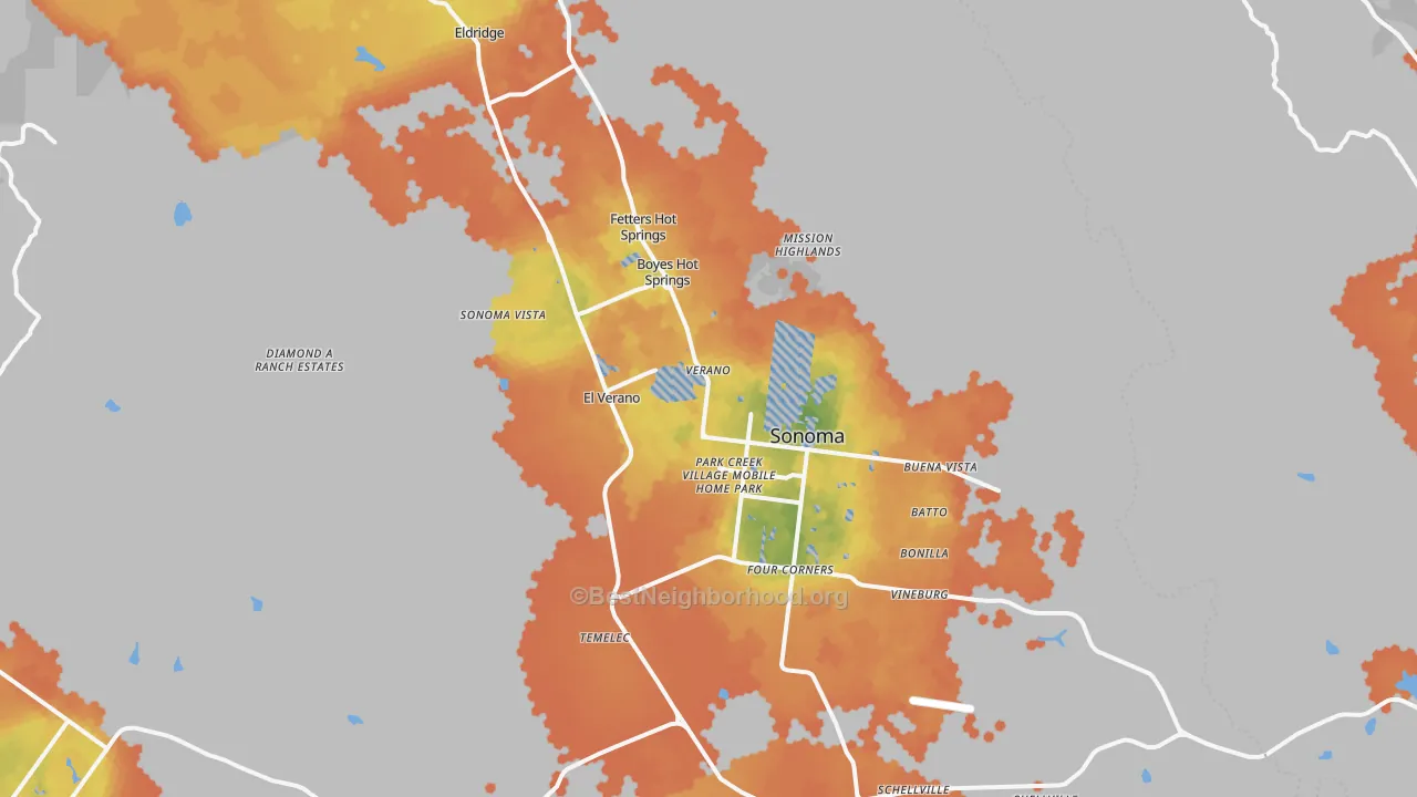 Bike Grade map of Sonoma, CA