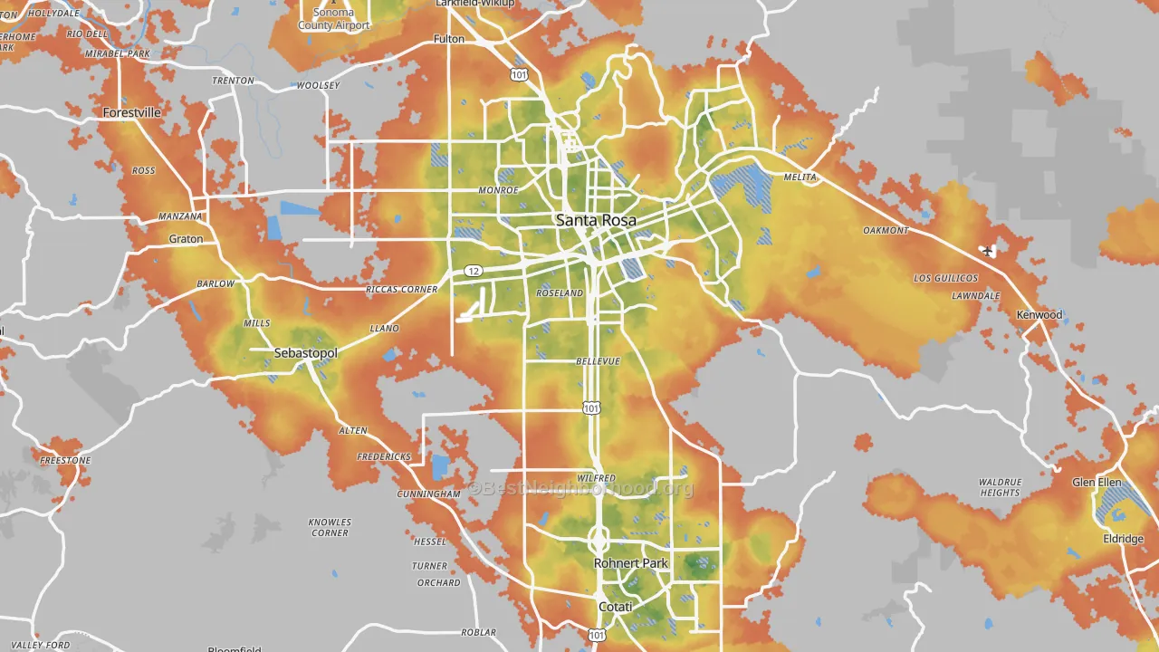 Bike Grade map of Sonoma County, CA