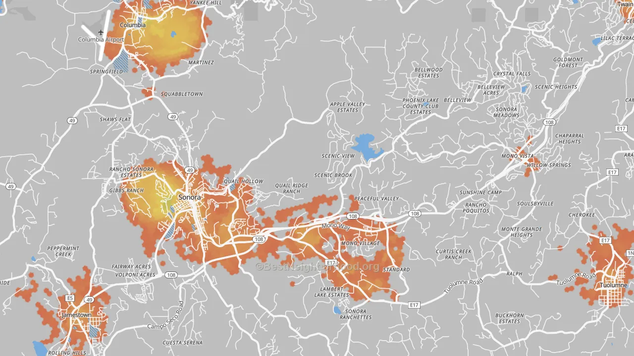 Bike Grade map of Sonora, CA