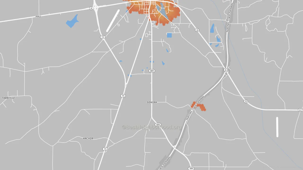 Bike Grade map of Sonora, MS