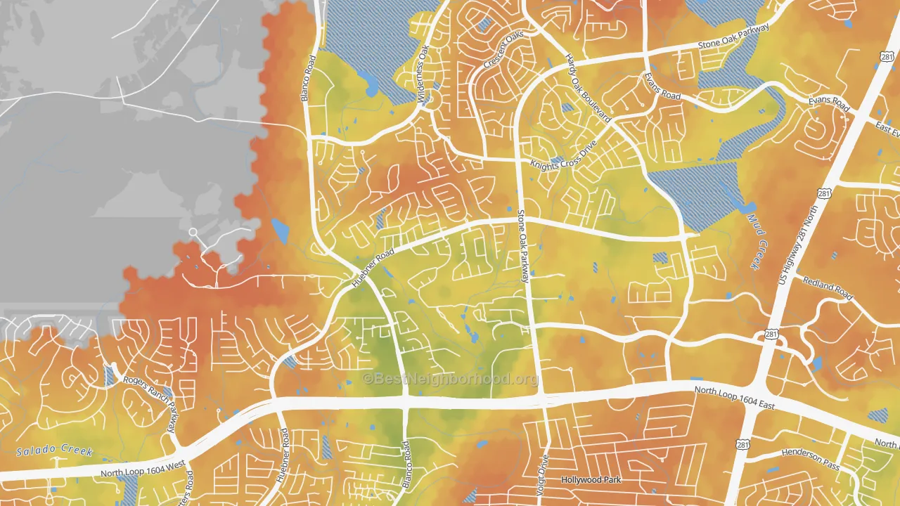Bike Grade map of Sonterra-Stone Oak, San Antonio, TX