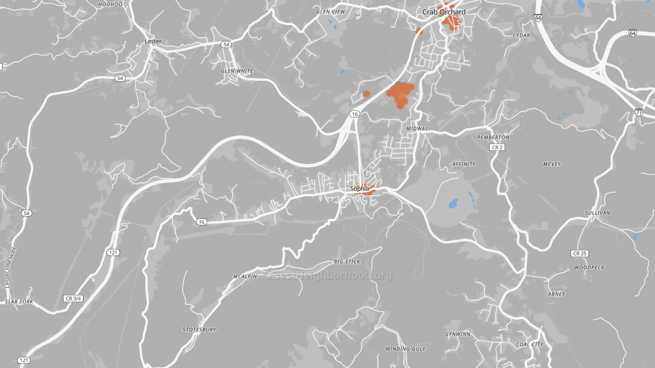 Bike Grade map of Sophia, WV