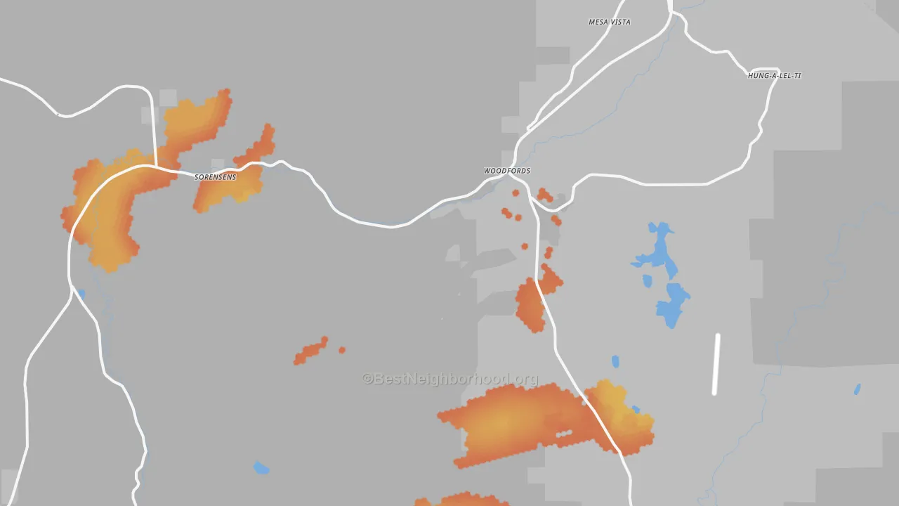 Bike Grade map of Sorensens, CA