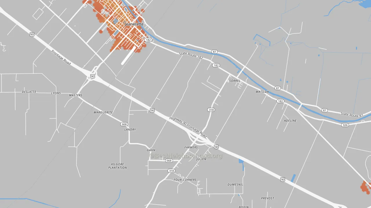 Bike Grade map of Sorrel, LA
