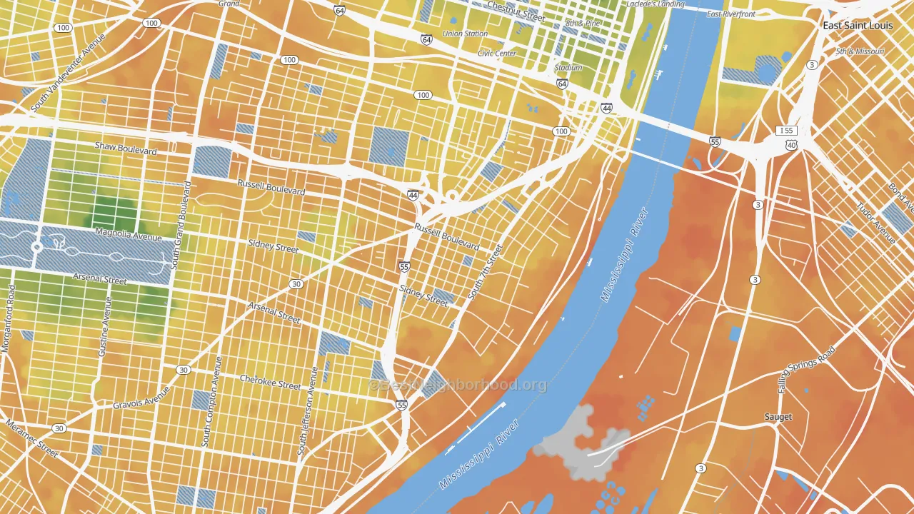 Bike Grade map of Soulard, St. Louis, MO