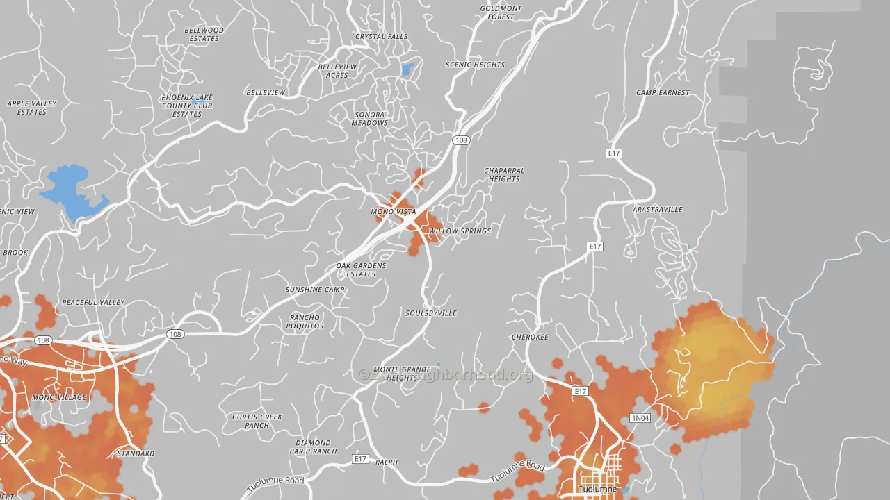 Bike Grade map of Soulsbyville, CA
