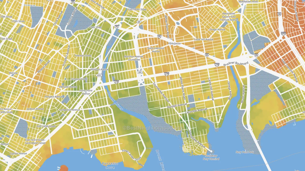 Bike Grade map of Soundview, Bronx, NY