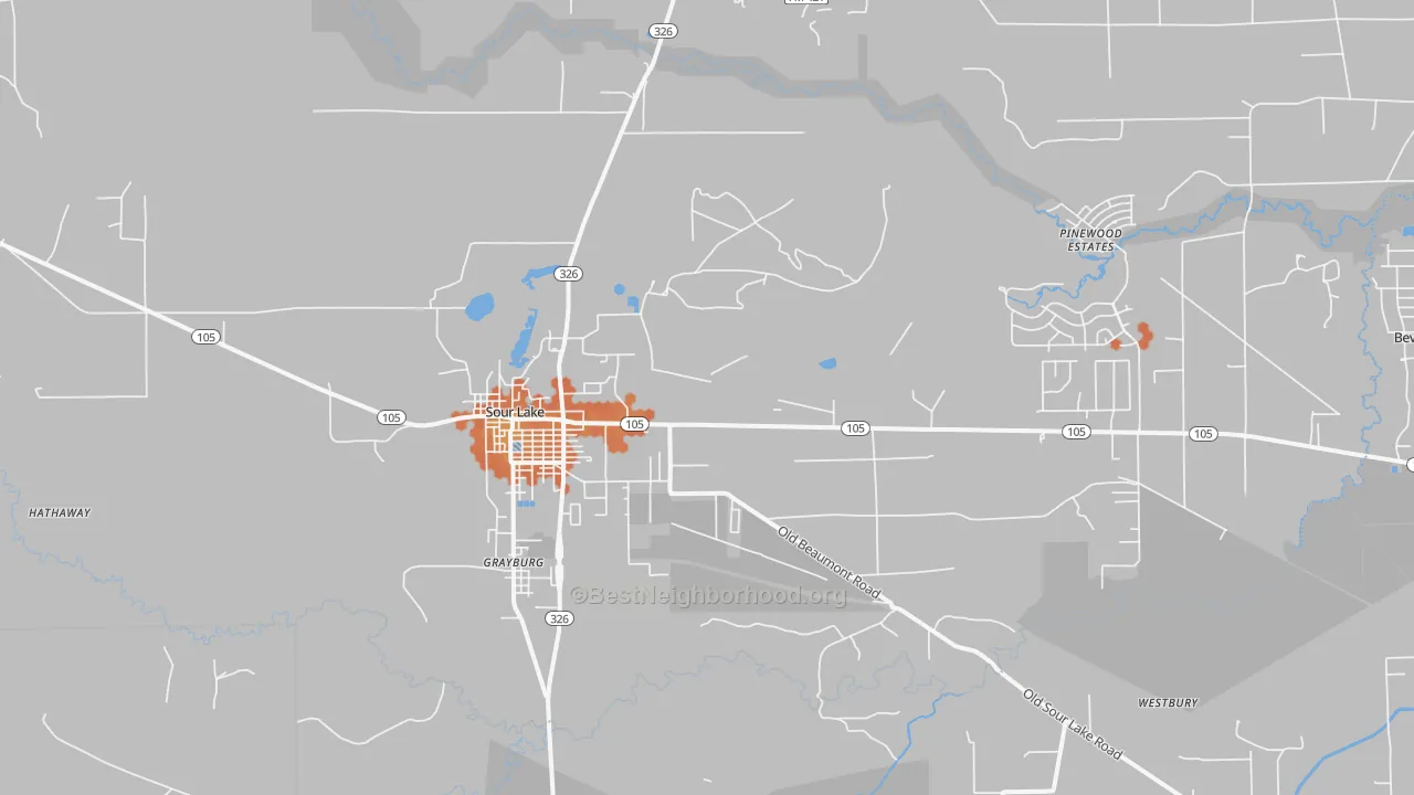 Bike Grade map of Sour Lake, TX