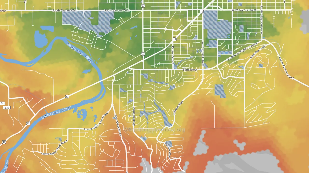 Bike Grade map of South 39th Street, Missoula, MT