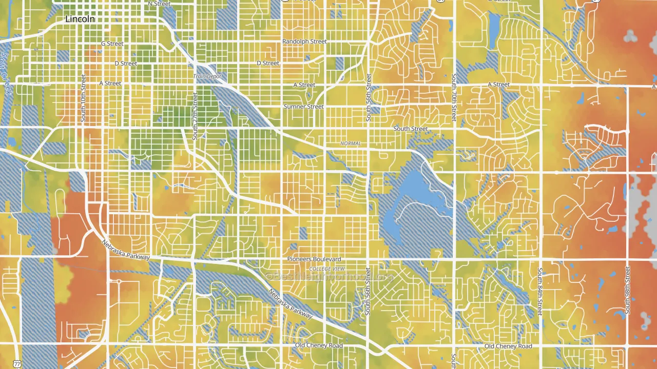 Bike Grade map of South 48th Street, Lincoln, NE