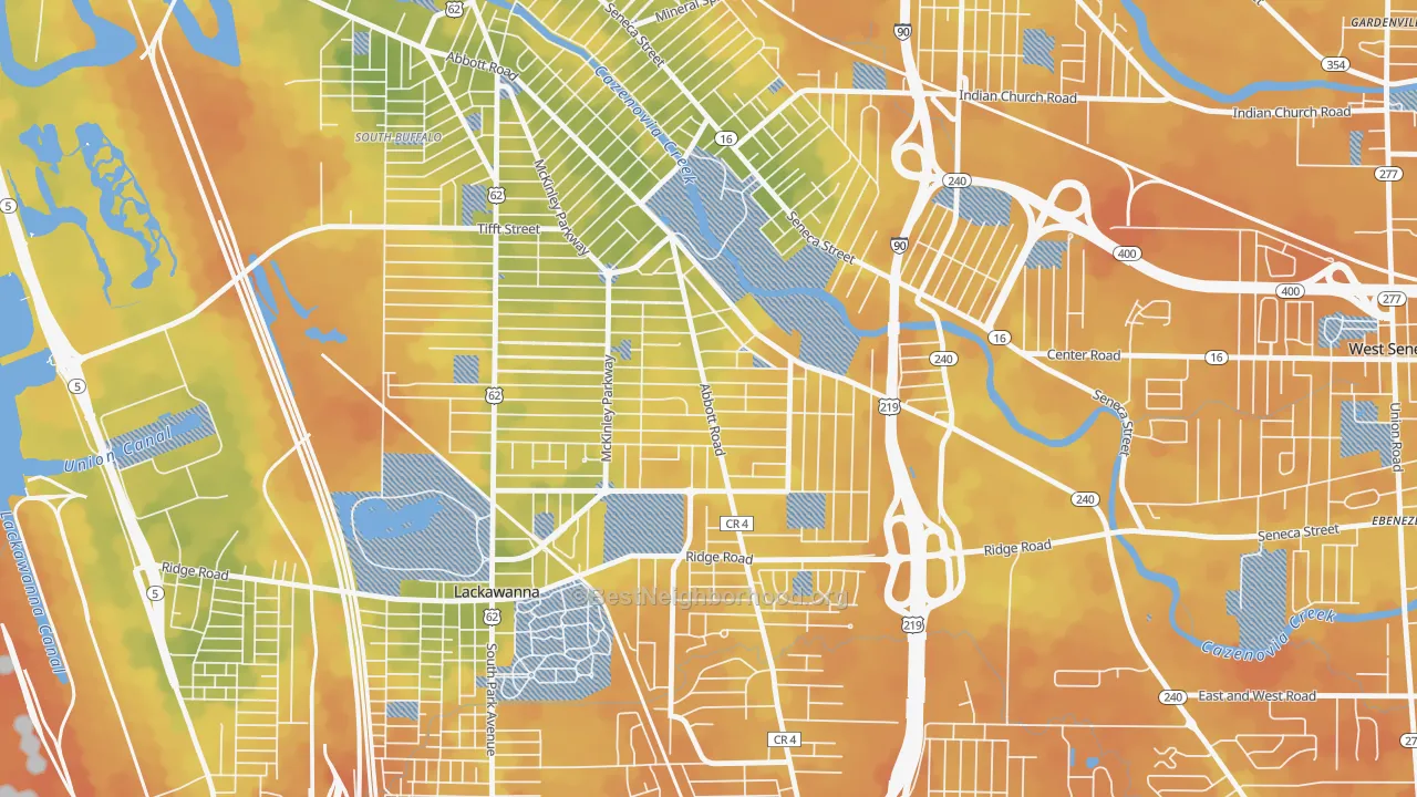 Bike Grade map of South Abbott, Buffalo, NY
